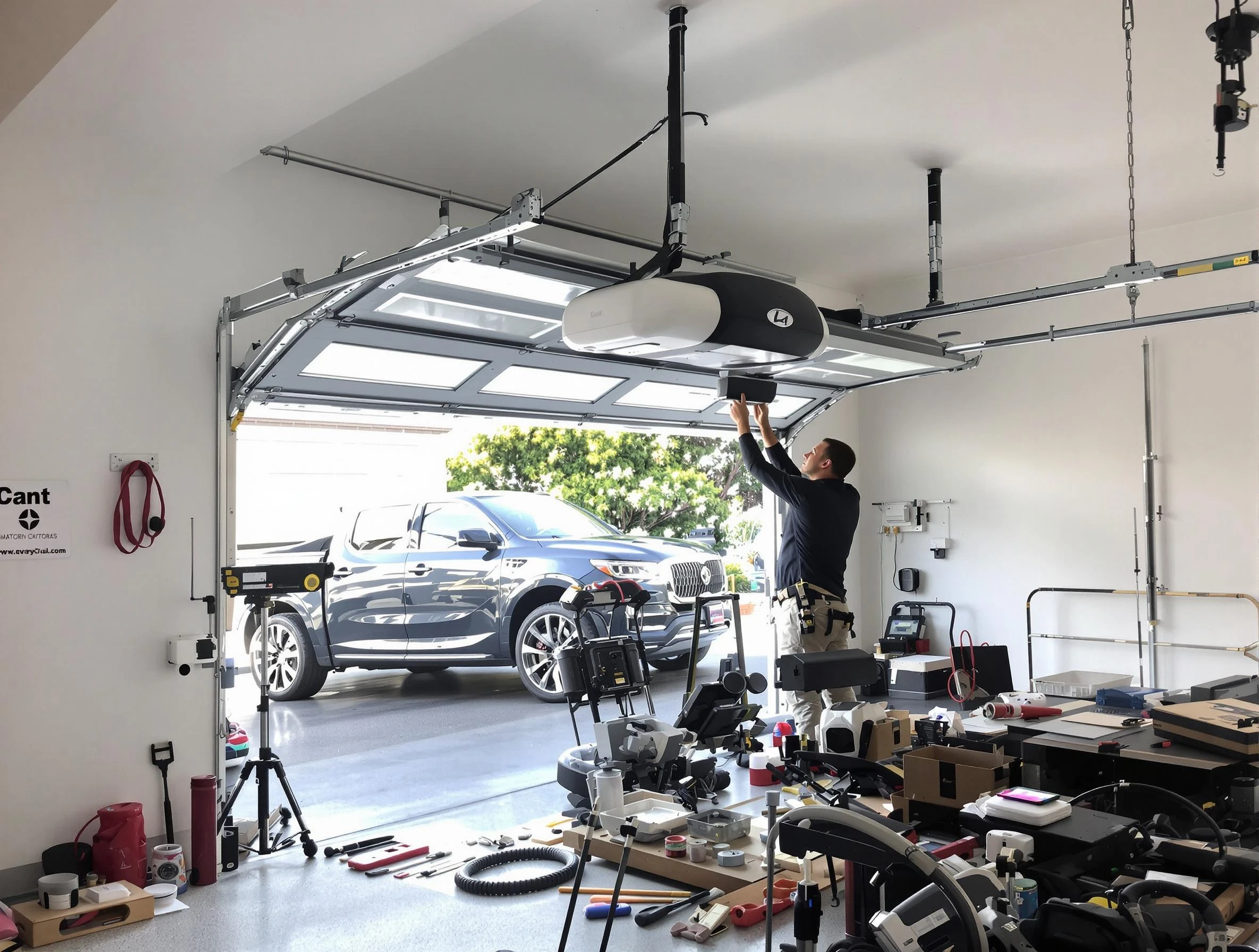 Surprise Garage Door Repair specialist installing smart garage door opener system in Surprise home