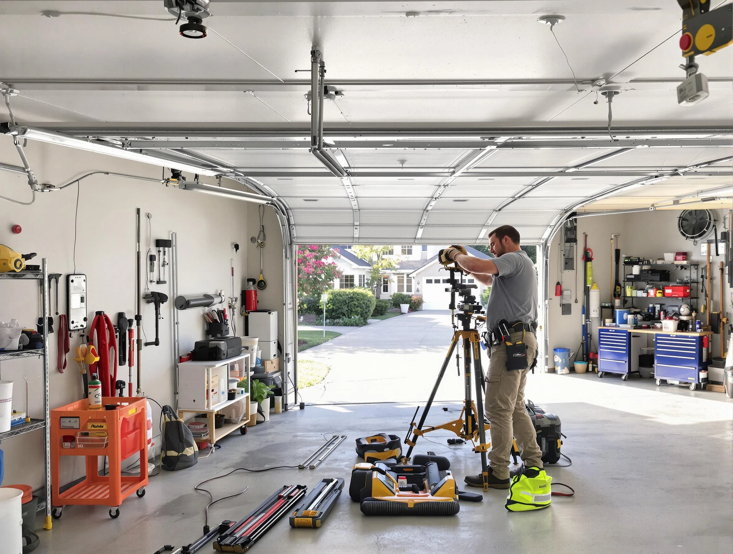 Surprise Garage Door Repair specialist performing laser-guided track alignment in Surprise